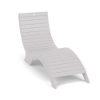 Front three-quarter view of an ergonomically curved, slatted Marine Grade Polymer in-pool chaise lounge in a solid white finish.