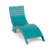 Front three-quarter view of an ergonomically curved, slatted Marine Grade Polymer in-pool chaise lounge in an Aruba teal finish.