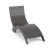 Front three-quarter view of an arched, slatted Marine Grade Polymer in-pool chaise lounge in a medium neutral grey finish.
