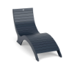 Front three-quarter view of a slatted Marine Grade Polymer in-pool lounge chair in a dark navy blue finish.