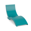 Front three-quarter view of an ergonomically contoured, slatted Marine Grade Polymer in-pool chaise lounge in an Aruba teal finish.