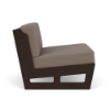 Side profile view of an armless commercial outdoor right modular lounge chair with a dark espresso brown MGP frame and neutral taupe cushions.