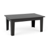 Three-quarter perspective view of a rectangular MGP outdoor coffee table in a solid black finish.