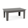 Three-quarter perspective view of a rectangular MGP outdoor coffee table in a dark grey finish.