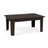 Three-quarter perspective view of a rectangular MGP outdoor coffee table featuring a dark brown woodgrain Northeastern Walnut finish.