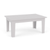 Three-quarter perspective view of a rectangular MGP outdoor coffee table in a clean white finish.