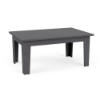 Three-quarter perspective view of a rectangular MGP outdoor coffee table with a textured Susquehanna Grey finish.