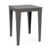 Three-quarter perspective view of a 30-inch square MGP outdoor bar-height table in a uniform dark grey finish with a slatted tabletop.