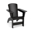 Three-quarter perspective view of a solid black MGP commercial Adirondack chair featuring wide flat armrests and a contoured slatted seat and back.