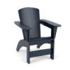 Three-quarter perspective view of an MGP outdoor Adirondack chair featuring wide paddle armrests and slatted back, in a solid dark navy blue finish.