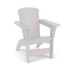 Three-quarter front view of an MGP commercial outdoor Adirondack chair with wide armrests and vertical slatted back, finished in solid white.