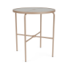 Front perspective view of a 36-inch round Sundance commercial outdoor bar table featuring a dark Textured Espresso powder-coated aluminum frame, cross-braced support legs, an umbrella hole, and a textured acrylic tabletop, isolated on a white background.