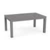 A titanium gray rectangular aluminum outdoor coffee table featuring a grid pattern of small square cutout perforations on the surface.