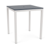 A 36-inch square commercial bar table featuring a dark navy blue MGP slatted top with an umbrella hole set on a tall Sky White aluminum frame