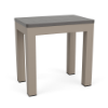 A 12-inch by 18-inch rectangular outdoor side table featuring a textured grey MGP top paired with a Satin Amber beige-toned aluminum frame and legs.