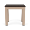 A 12-inch by 18-inch rectangular outdoor end table with a dark wood-grained Northeastern Walnut MGP top mounted on a textured Antique Beige aluminum frame.