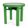 A 20-inch round commercial outdoor solar side table with a glass solar panel top, an under-mount battery housing, and a vibrant Lime Green aluminum frame.
