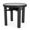 A 20-inch round commercial outdoor solar side table with an embedded solar panel tabletop, a central power bank module beneath, and a matte Starlight Black aluminum frame.