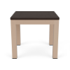 A 20-inch square outdoor end table featuring a dark wood-grained Northeastern Walnut MGP top mounted on a textured Antique Beige aluminum frame.