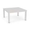 A 34-inch square commercial outdoor aluminum coffee table in a smooth Sky White finish featuring a solid flat top and four straight legs.