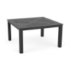 A 34-inch square outdoor aluminum coffee table in Starlight Black featuring a geometric concentric slatted frame table top design.