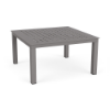 A 34-inch square outdoor aluminum coffee table in Titanium Gray featuring a uniform perforated square grid tabletop pattern.