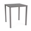 A 36-inch square outdoor aluminum bar table in Titanium Gray featuring a uniform square grid cube pattern on the tabletop with a central umbrella hole.