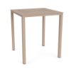 A 36-inch square commercial outdoor aluminum bar table in Textured Antique Beige featuring a concentric slotted frame tabletop design and a center umbrella opening.
