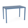 A 36" x 60" rectangular outdoor aluminum bar table in Steel Blue featuring a decorative perforated bubble pattern across the top surface and an umbrella opening in the center.