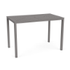 A 36" x 60" rectangular outdoor aluminum bar table in Titanium Gray featuring a uniform square grid cube pattern across the top surface with a central umbrella hole.