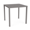 A 42-inch square outdoor aluminum bar table in Titanium Gray featuring a uniform square grid cube pattern on the tabletop with a central umbrella hole.