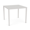 A 48-inch square commercial outdoor aluminum bar-height table in Sky White with a smooth, solid tabletop and a central umbrella hole, supported by four straight square legs.