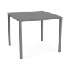 A 48-inch square outdoor aluminum bar table in Titanium Gray featuring a uniform square grid cube pattern on the tabletop with a central umbrella hole.