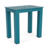 A compact 12" x 18" rectangular outdoor aluminum side table in Metallica Lagoon featuring a decorative perforated bubble hole design across the tabletop surface.