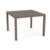 A 42-inch square commercial outdoor aluminum dining table in Textured Espresso featuring a concentric slotted frame slat design with an umbrella hole in the center.