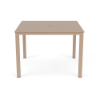 A 42-inch square outdoor aluminum dining table in Textured Antique Beige with a smooth, solid tabletop surface and a center umbrella hole.