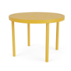A 20-inch round commercial outdoor aluminum side table finished in bright Yellow, featuring a perforated multi-size bubble hole pattern across the tabletop surface.