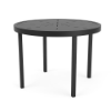 A 20-inch round commercial outdoor aluminum side table finished in Starlight Black, featuring a sunburst radiant slotted line pattern across the tabletop surface.
