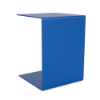A modern C-shaped outdoor aluminum side table featuring a smooth Marine Blue finish with a flat base, a vertical back plate, and a cantilevered top surface.