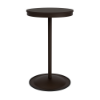 A 24-inch round commercial outdoor bar-height table featuring a Coffee Bean powder-coated aluminum pedestal frame, a circular weighted base, and a rich Northeastern Walnut wood-grain Marine Grade Polymer (MGP) slatted tabletop.