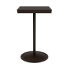 A 24-inch square commercial outdoor bar-height table featuring a Coffee Bean powder-coated aluminum pedestal frame with a weighted circular base, topped with a rich Northeastern Walnut wood-grain Marine Grade Polymer (MGP) slatted surface.
