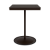 A 30-inch square commercial outdoor bar-height table featuring a Coffee Bean powder-coated aluminum pedestal frame, a circular weighted base, and a rich Northeastern Walnut wood-grain Marine Grade Polymer (MGP) slatted tabletop.