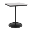 A 30-inch square commercial outdoor bar table featuring a Starlight Black powder-coated aluminum pedestal frame and a weighted circular base, topped with a bright white Marine Grade Polymer (MGP) slatted tabletop.
