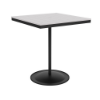 A 36-inch square commercial outdoor bar table featuring a Starlight Black powder-coated aluminum pedestal frame and a weighted circular base, topped with a bright white Marine Grade Polymer (MGP) slatted tabletop and a central umbrella hole.