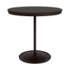 A 42-inch round commercial outdoor bar-height table featuring a Coffee Bean powder-coated aluminum pedestal frame, a circular weighted base, and a rich Northeastern Walnut wood-grain Marine Grade Polymer (MGP) slatted tabletop with a central umbrella hole.