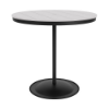 A 42-inch round commercial outdoor bar table featuring a Starlight Black powder-coated aluminum pedestal frame and a weighted circular base, topped with a bright white Marine Grade Polymer (MGP) slatted tabletop and a central umbrella hole