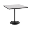 A 42-inch square commercial outdoor bar table featuring a Starlight Black powder-coated aluminum pedestal frame and a weighted circular base, topped with a bright white Marine Grade Polymer (MGP) slatted tabletop and a central umbrella hole.