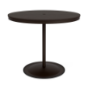 A 48-inch round commercial outdoor bar-height table featuring a Coffee Bean powder-coated aluminum pedestal frame, a circular weighted base, and a rich Northeastern Walnut wood-grain Marine Grade Polymer (MGP) slatted tabletop with a central umbrella hole.