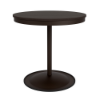 A 30-inch round commercial outdoor dining table featuring a Coffee Bean powder-coated aluminum pedestal frame and a weighted circular base, topped with a rich Northeastern Walnut wood-grain Marine Grade Polymer (MGP) slatted surface.
