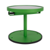 A 20-inch round commercial outdoor side table in a vibrant Lime Green powder-coated aluminum finish with a pedestal support and weighted base, featuring a built-in solar panel top surface.